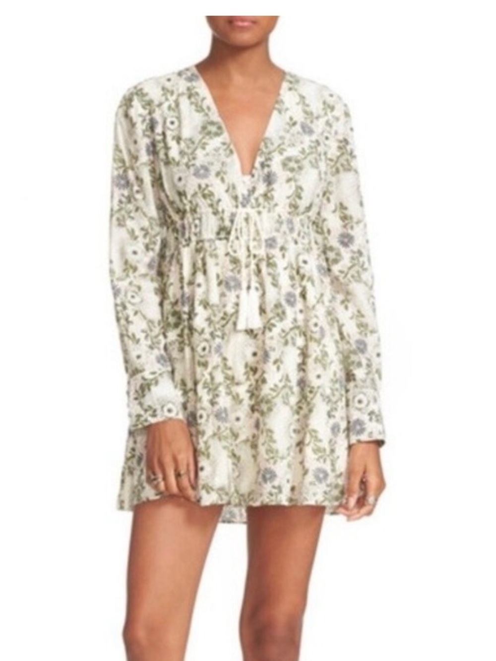 Free People Stealing Fire Floral Print Mini Dress in Cream and Green. Size Large - Picture 2 of 11